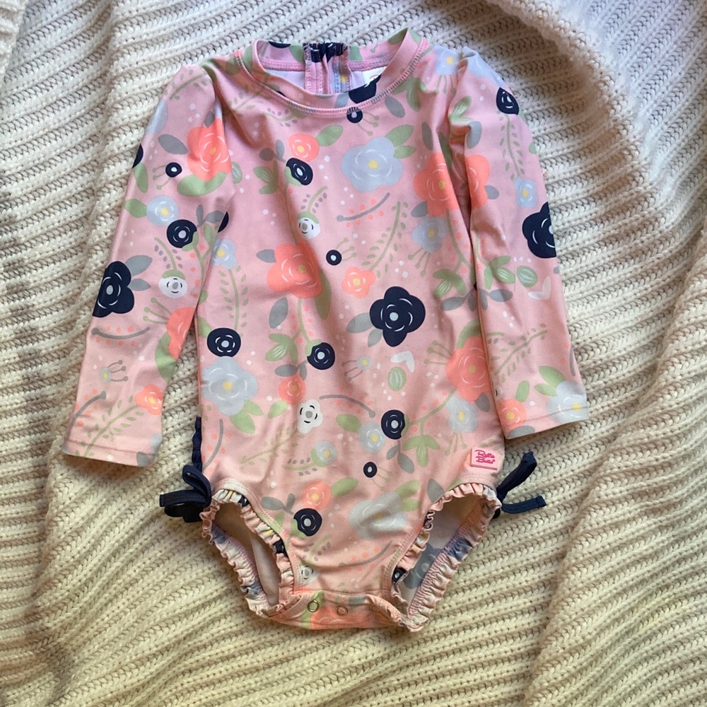 Ruffle Butts Pink Floral Toddler Swimsuit